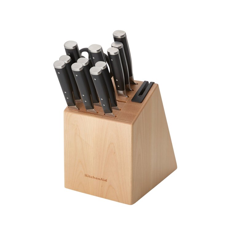  KitchenAid Gourmet Forged Stainless Steel Knife Block Set with  Built-in Knife Sharpener, High-Carbon Japanese Stainless Steel Kitchen  Knives, Sharp Kitchen Knife Set with Block, 14 Piece, Black: Home & Kitchen