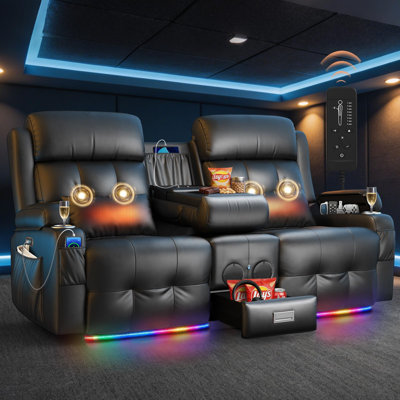 Canapé inclinable électrique avec console Wall Hugger, fauteuil inclinable en similicuir pour véhicule récréatif, sièges de cinéma maison avec chauffage et massage, haut-parleur Bluetooth, lumière DEL, ports USB et de type C, accoudoirs de rangement