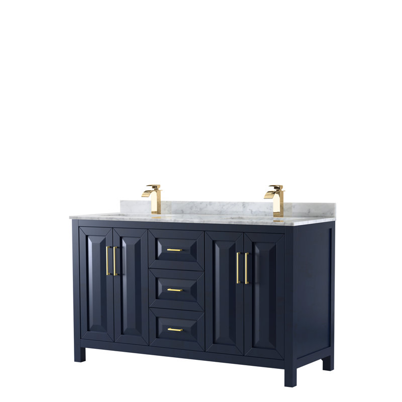 Daria 60'' W Double Vanity, White, Carrara Cultured Marble, Brushed Gold