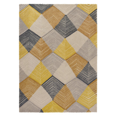Rhythm Rectangle Geometric Handmade Tufted Wool Area Rug in Gray