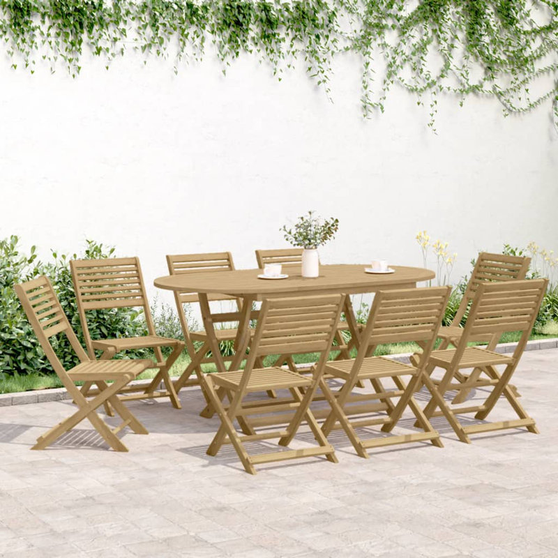 8 - Person Wood Patio Dining Set with Round Table
