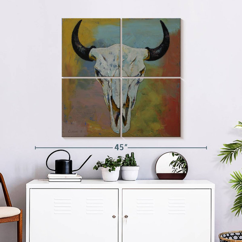 Crâne de bison, H 32 po x l 32 po