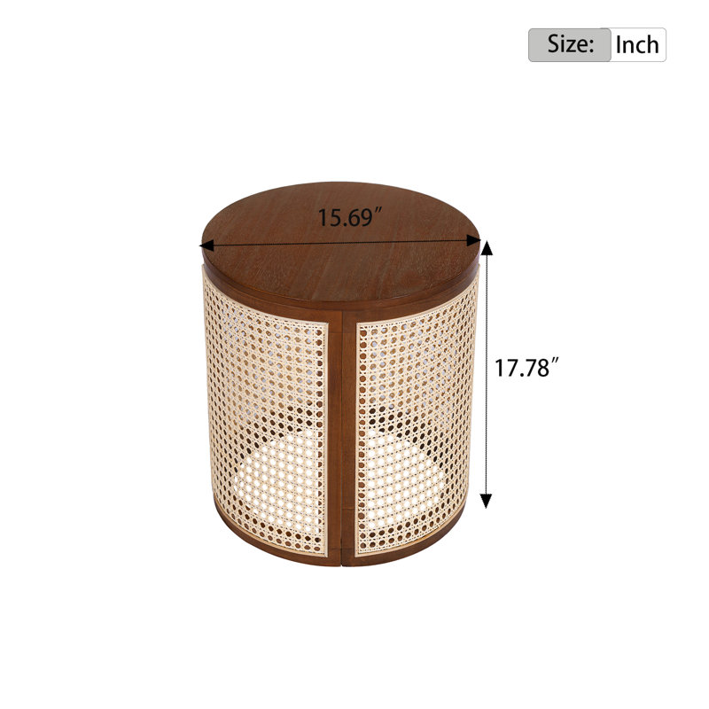 Table de chevet ronde avec rangement Boho, Marron foncé