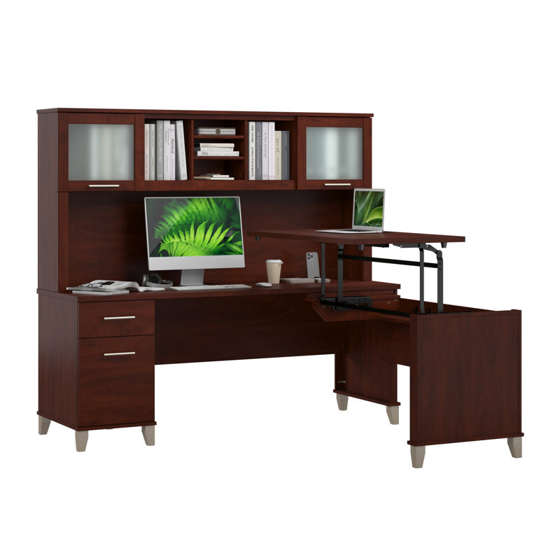 Bureau en L réglable en hauteur Paelynn, Cerisier Hansen
