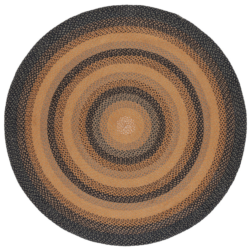 Braided Flat Weave Jute Striped Rug, Round 4'