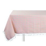 Brown Gingham Check Tasseled Cotton Blend 55" Square Tablecloth