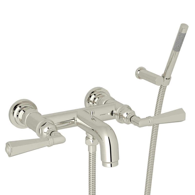 San Giovanni Exposed Wall Mount Tub Filler, Polished Nickel, Level