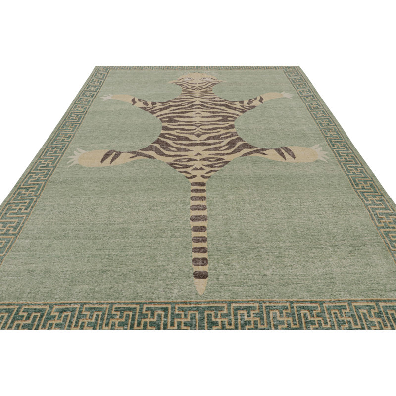 Distressed Homage Hand Knotted Wool Animal Print Area Rug, Rectangle 10' x 14'