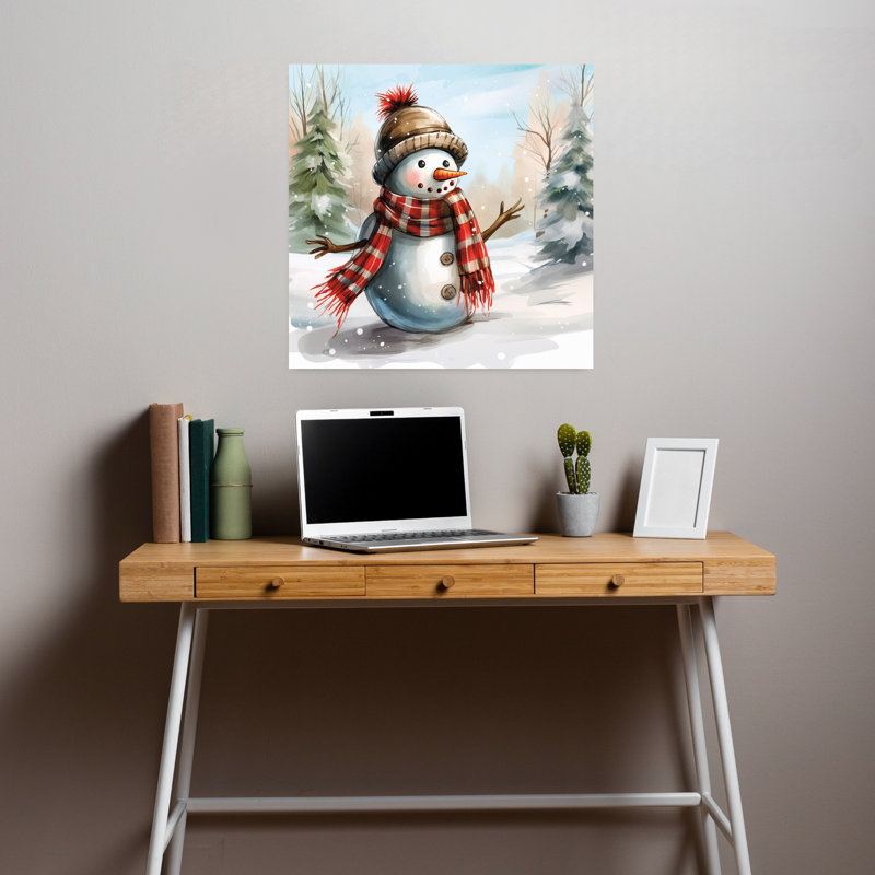Illustration contemporaine d'un petit bonhomme de neige avec bonhomme de neige, H 18 po x l 18 po