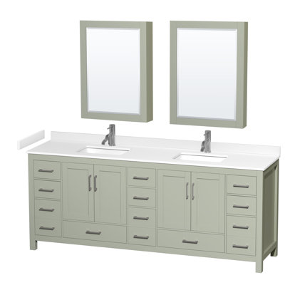 Sheffield 84" Freestanding Double Bathroom Vanity with Cultured Marble Top with Medicine Cabinets