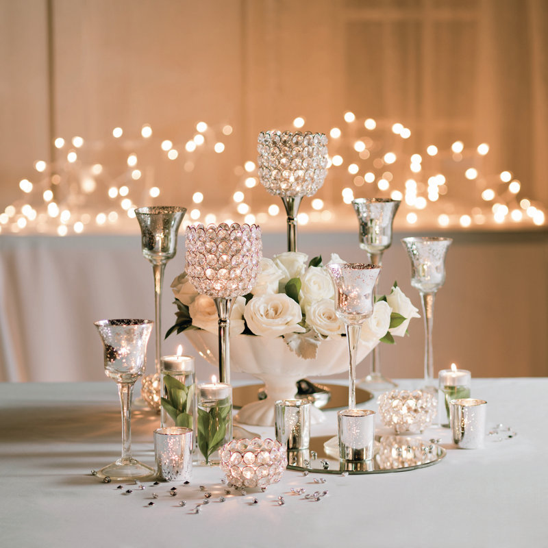 13.9'' H Crystal, Metal Tabletop Votive Holder