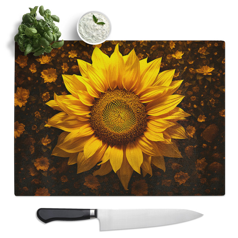 Sunflower Photograph 8K  Glass Chopping Board