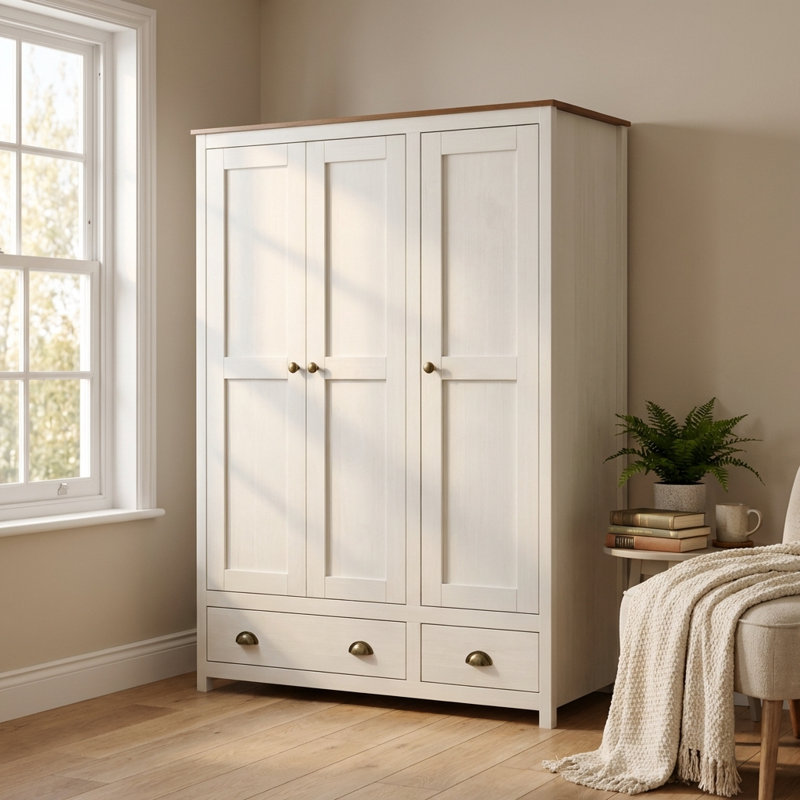 Armoire 53,3 po avec tablettes réglables Topazio, Blanc / Naturel