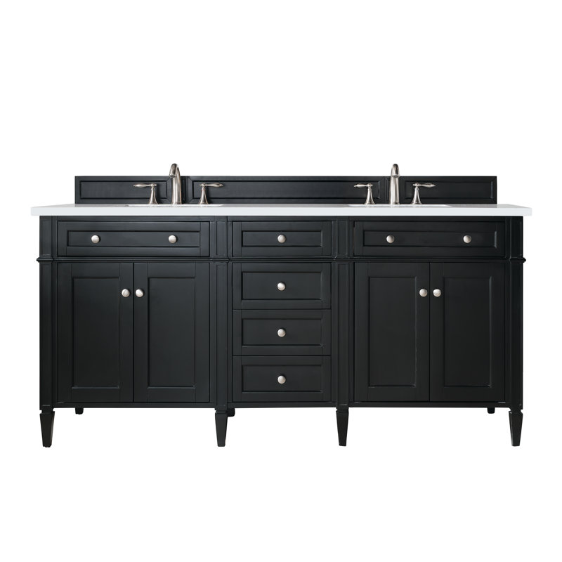 Dussault 72" W Double Vanity, Black Onyx, White Zeus, 8" Widespread