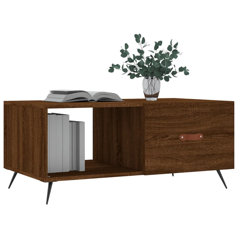 Arnaldo Four Leg Coffee Table with Storage, Brown Oak