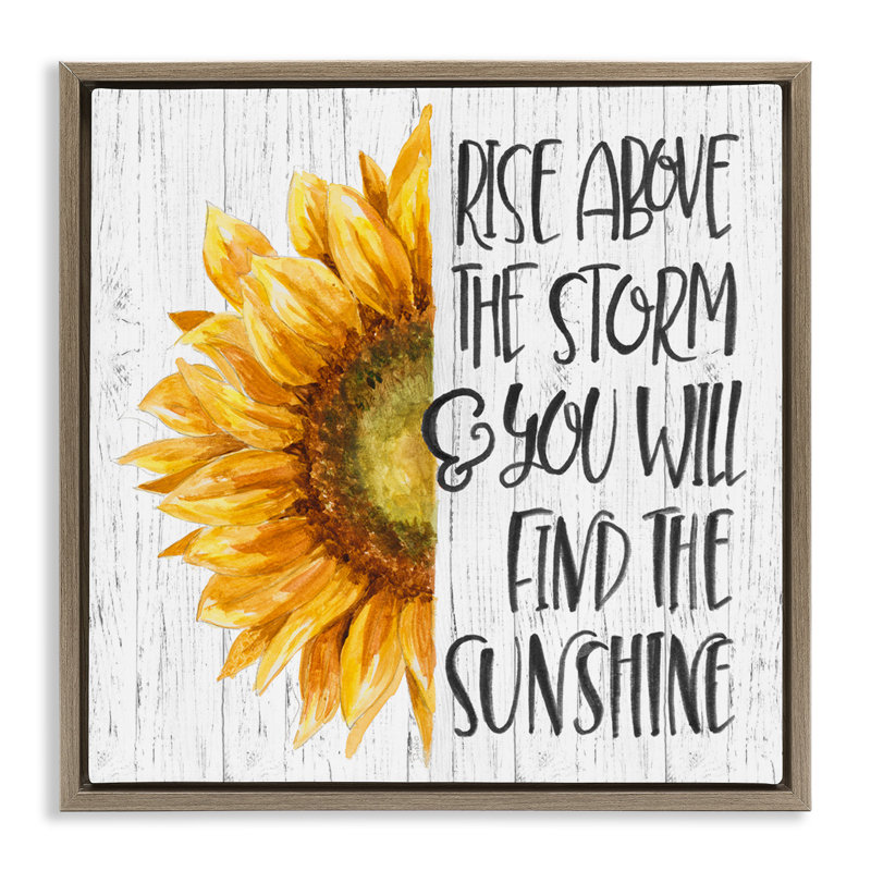«Find Sunshine Motivational Sunflower», art mural encadré flottant par Patricia Pinto, Cadre flottant orme Montalcino