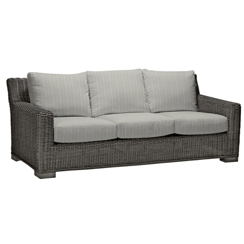 Rustic 81.25" Wide Outdoor Wicker Patio Sofa with Cushions, Canvas Sand, No Welt, Slate Gray