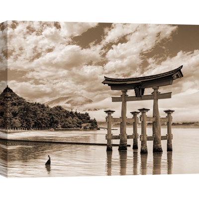 3AP6284 Itsukushima Shrine, Hiroshima, Japan (BW) by Pangea Images - Wrapped Canvas Art Prints