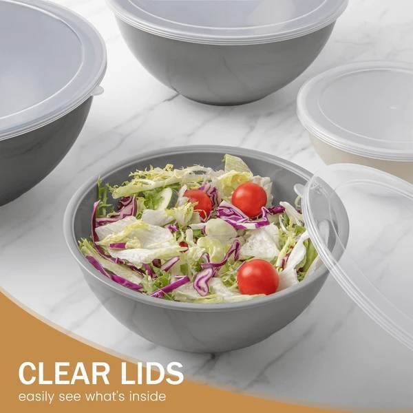 Ensemble de bols avec couvercles, ensemble de bols à mélanger en plastique de 12 pièces, bol mélangeur gigogne pour un rangement peu encombrant, idéal pour la cuisson, la cuisson et la préparation des aliments (gris)