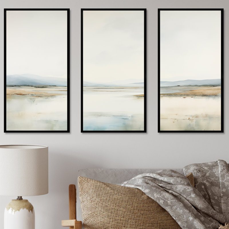 Tranquil Meadow Moments II - ensemble d'art mural prairie, Cadre flottant noir, H 40 po x l 60 po x P 1 po