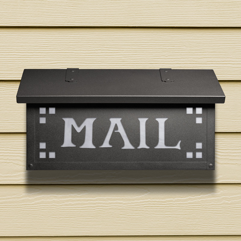 Pasadena Brass Wall Mounted Mailbox, Textured Black, Wispy White