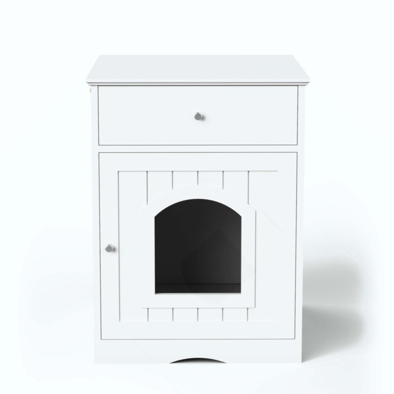 Enceinte de litière en bois pour chat avec tiroir de rangement, maisonnette multifonctionnelle pour animaux, Blanc