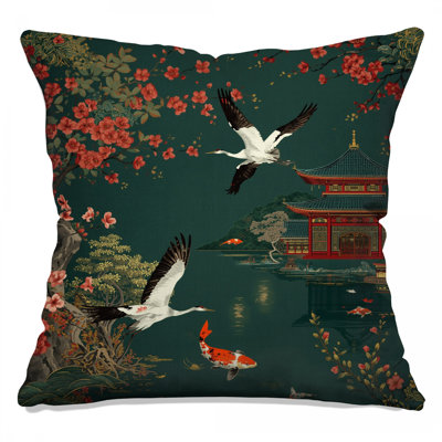 Japanese Temple Scene Double Sided Throw Pillows