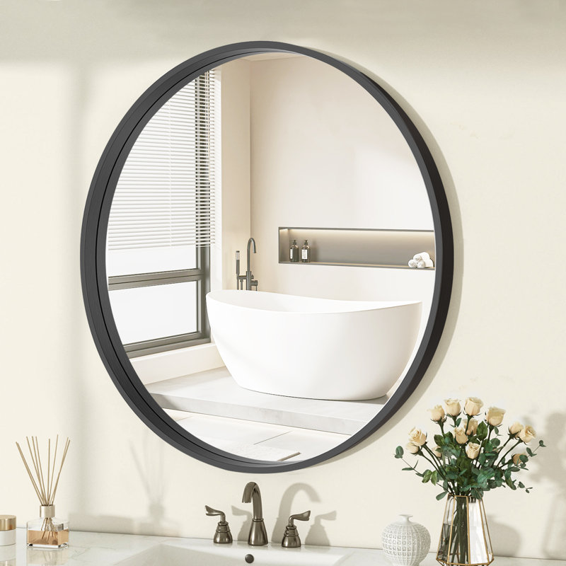 Karrina Round Mirror, 28" x 28", Black