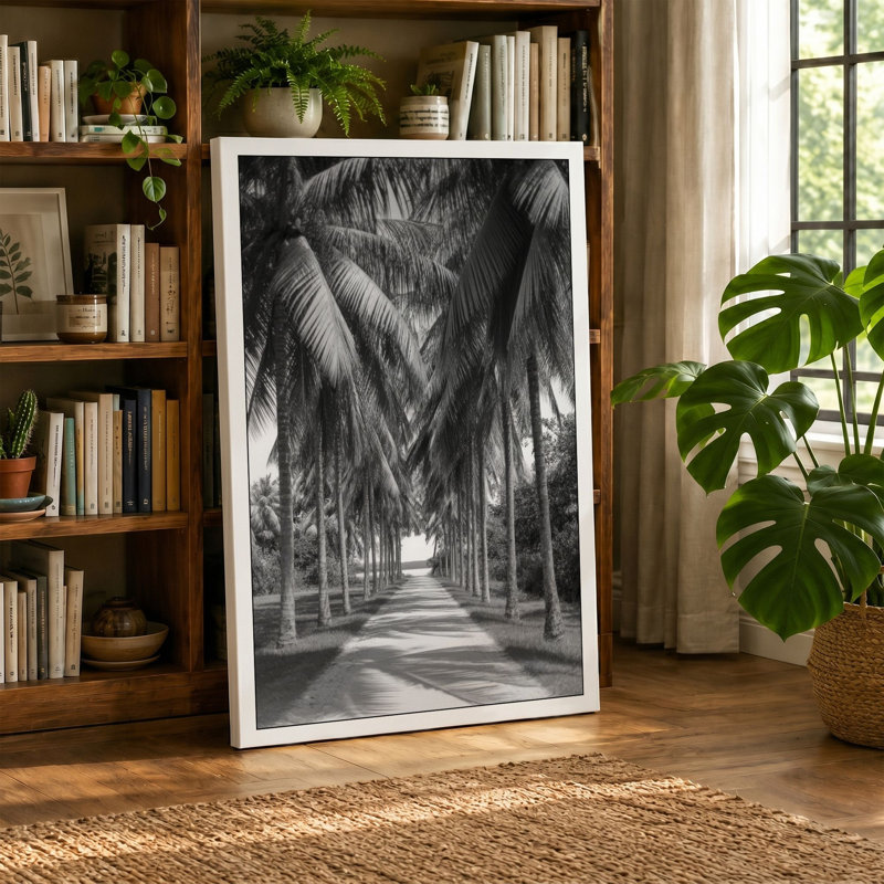 Palm Avenue Coastal - Wrapped Canvas, 18x12 - 45.7 x 30.5 cm, Black Border