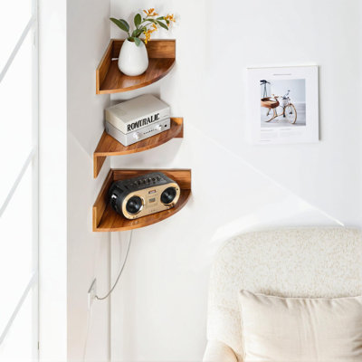 Ensemble de 3 tablettes rondes flottantes en coin en bois massif pour rangement et présentation