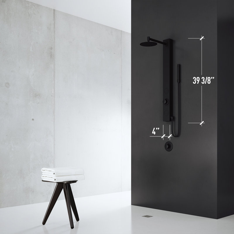 Gardenia 39" H X 4" W 2-Jet Shower System with Hand Wand - Requires existing shower head connection, Matte Black