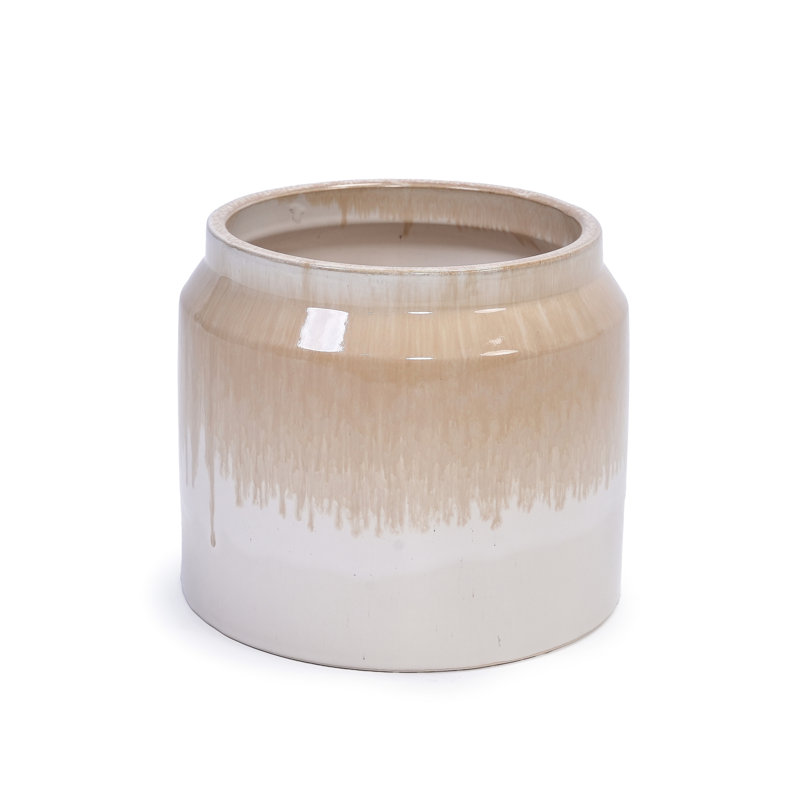 2 Gradient Ceramic Planters For Garden And Living Room, White Brown Glossy, Promote Plant Growth - Piece Flowerpots Patio Outdoor Areas, Finish, Supports Root
