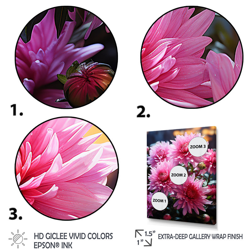«Pink Mums Elegance In Forest I», art mural «Mums», H 40 po x l 30 po x P 1,5 po, Cadre photo doré
