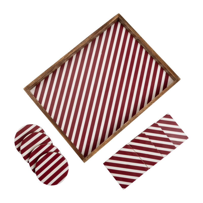 Affan Solid Wood Tray, White/Pink