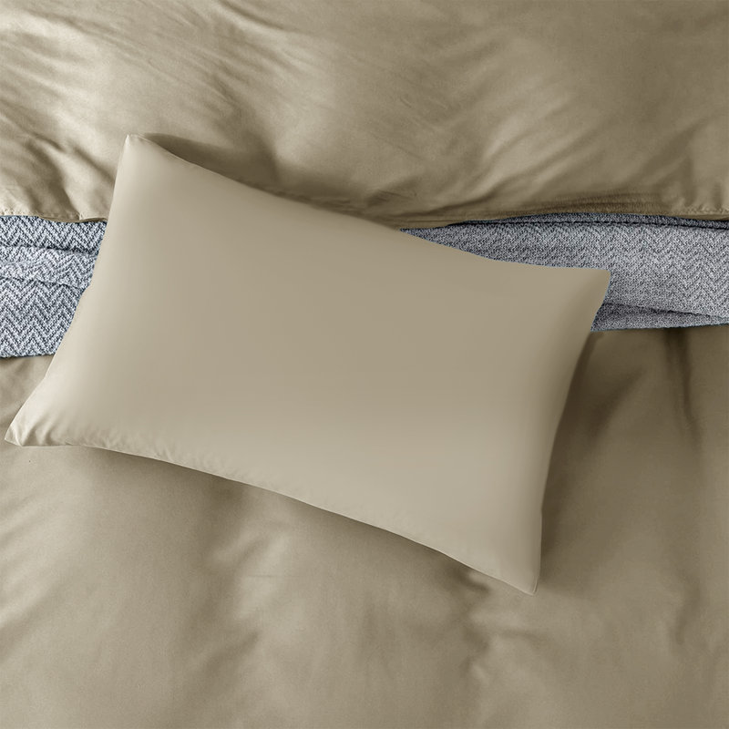 Super Soft Reversible 4 piece Plain Duvet Cover Set with Pillowcases, Single Duvet Cover + 2 Additional Pieces, Beige