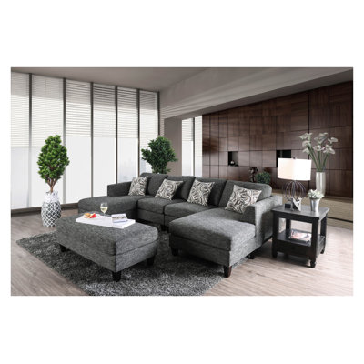 Ensemble de canapé modulaire 5 pièces en chenille gris avec coussins en mousse haute densité et pieds fuselés