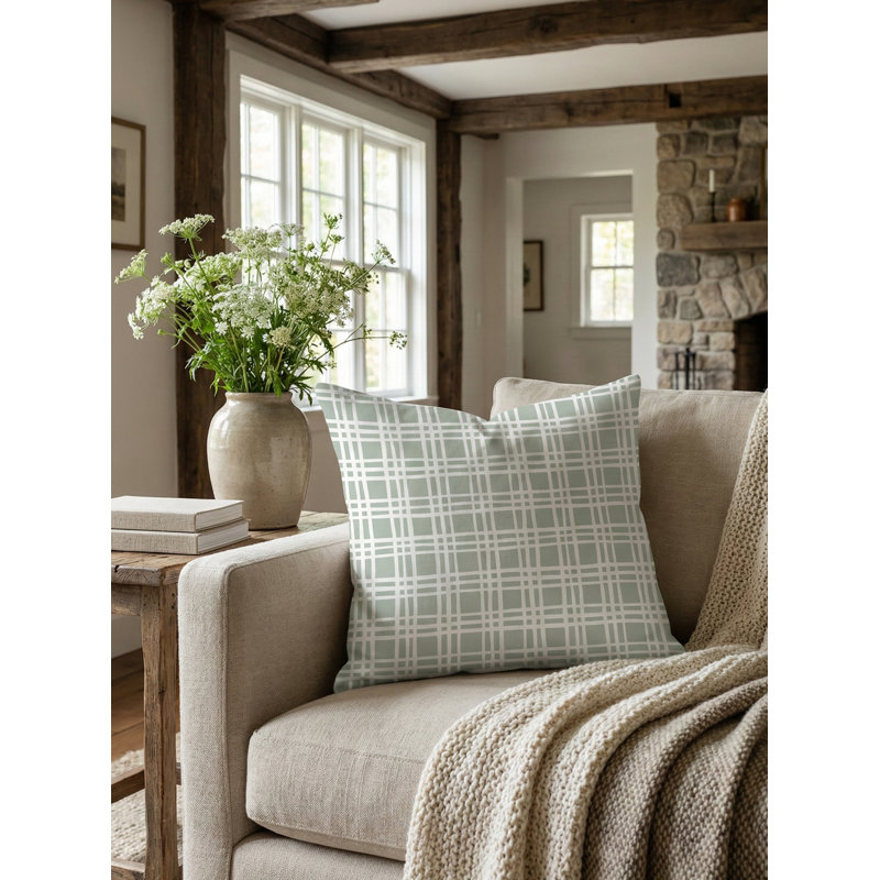 Cape Blue Estate Plaid Linen Dutch Euro Pillow 28X36 with Down Insert, Green, Square 26", Pillow Cover Only - No Insert