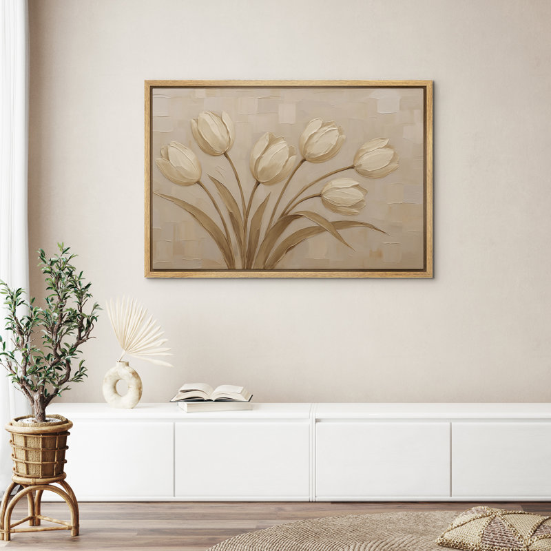«Beige Tulips», impression botanique sur toile encadrée, Naturel, H 24 po x l 36 po