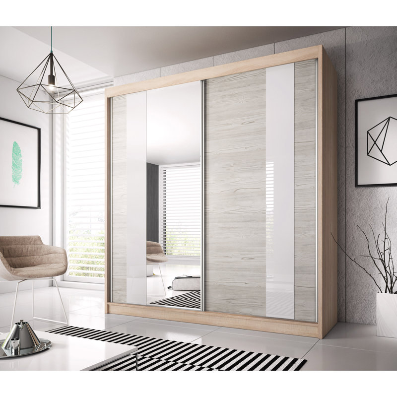 Gulledge 2 Door Manufactured Wood Wardrobe, 86" H x 92" W x 24" D, Oak Sonoma/White