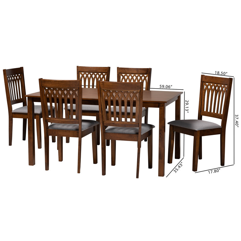 Ensemble repas pour 6 personnes Leesville, Gris, Noyer brun