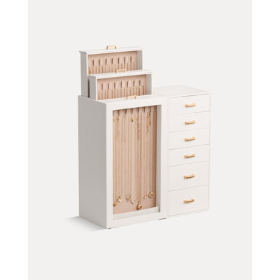 Grande boîte à bijoux de rangement pour femmes, étui à bijoux en cuir PU avec porte-colliers et plusieurs tiroirs