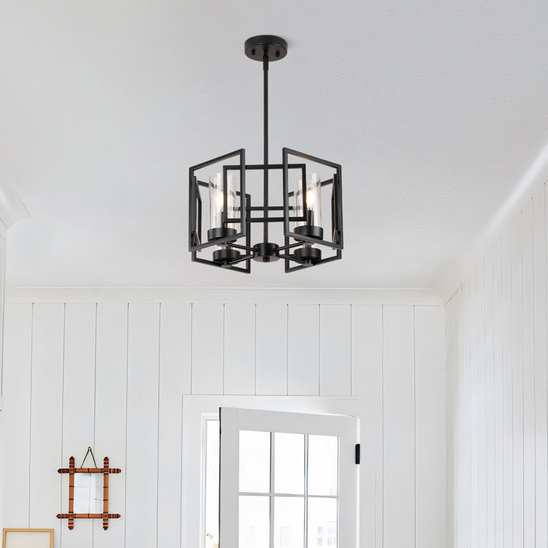 Luminaire suspendu 4 lumières lanterne géométrique minimaliste semi-encastré Marco , Noir mat