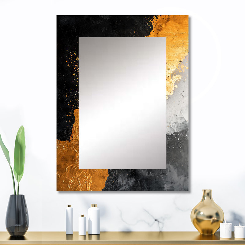 Or et noir Aurora Edge Shapes II - formes abstraites, décor de miroir mural moderne, grand miroir moderne, art imprimé en métal
