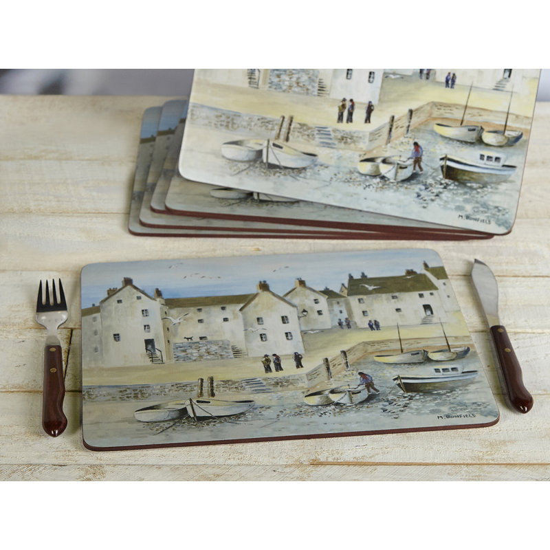 Cornish Harbour Lacquered With Cork Backing No Pattern Rectangle Placemat