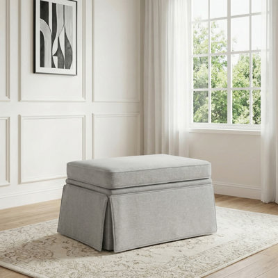Upholstered Beige Skirted Rectangular Storage Ottoman with Lift-Top