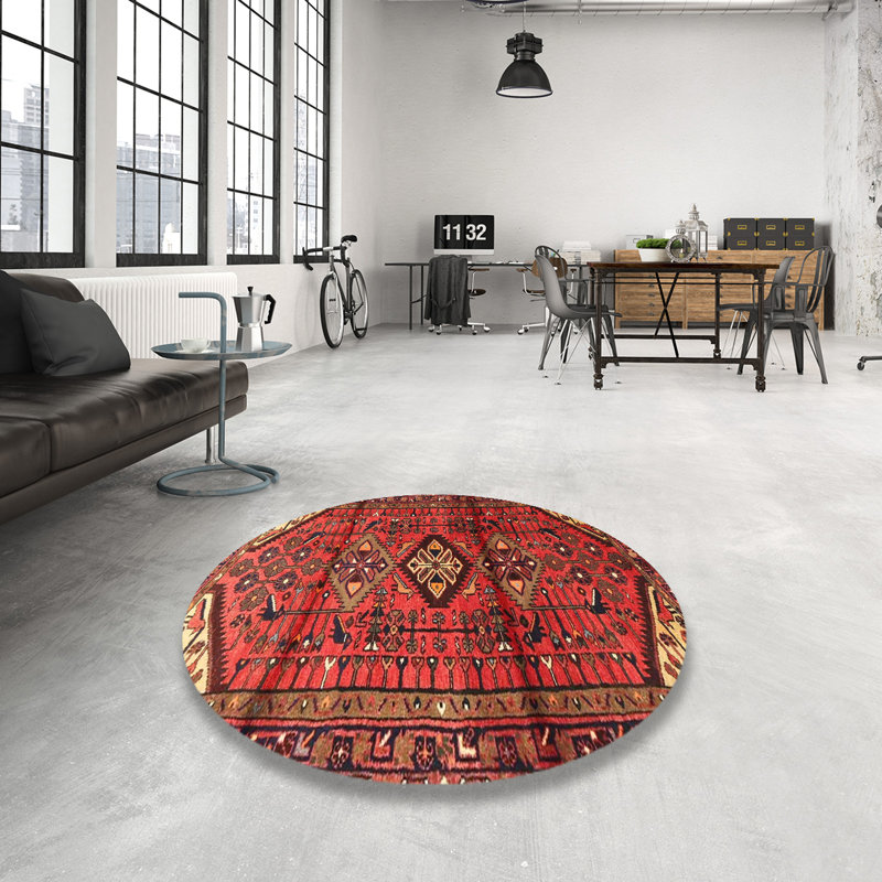 Tapis rouge/brun/beige traditionnel Veana, Rond 4 pi