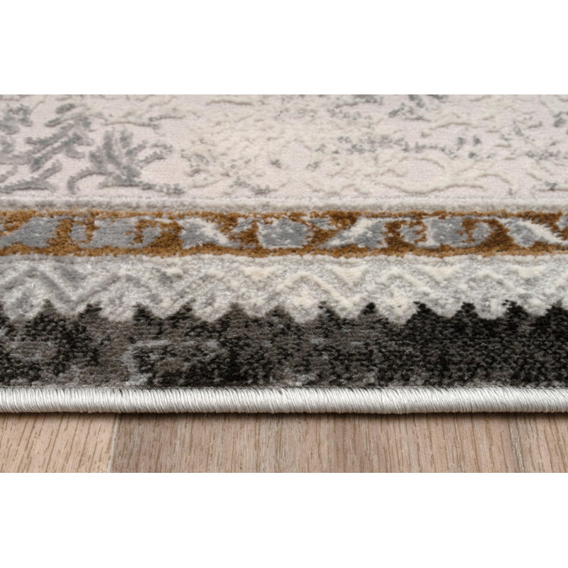  Tapis de chambre à coucher avec bordure traditionnelle 4 pi x 6 pi | Ivoire gris foncé, Rectangle 4pi x 6 pi
