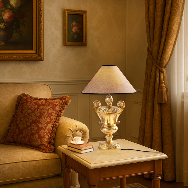 Lampe de chevet Golden Fabric Cap, Beige