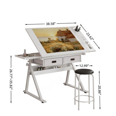 Table à dessin ajustable avec plateau inclinable et tiroirs de rangement