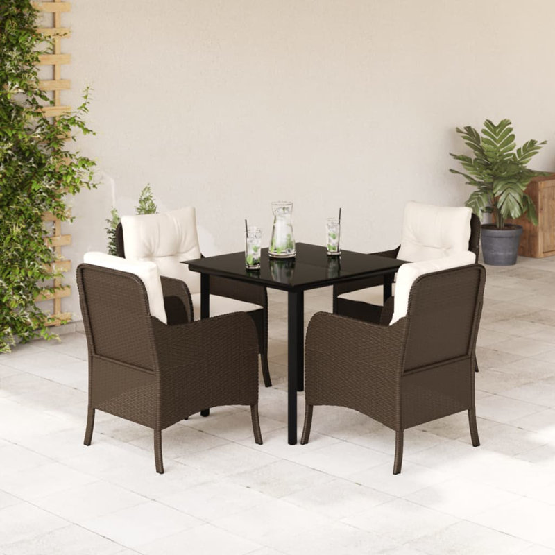Ensemble repas avec coussins en rotin Vidaxl, Crème/brun, H 29,1 po x l 31,5 po x P 31,5 po, 4